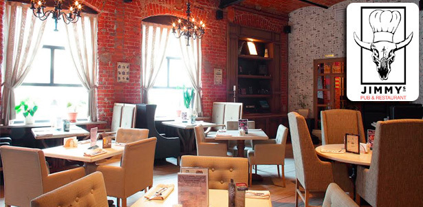 Всё меню и напитки, включая устрицы и стейки, в ресторане Jimmys Pub для компании до 12 человек. **Скидка 50%** . Москва - kupikupon.ru Всё меню и напитки, включая устрицы и стейки, в ресторане Jimmys Pub для компании до 12 человек. **Скидка 50%**